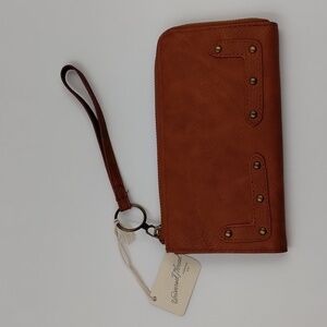 Universal Thread Zip around wallet with strap Chestnut Brown
